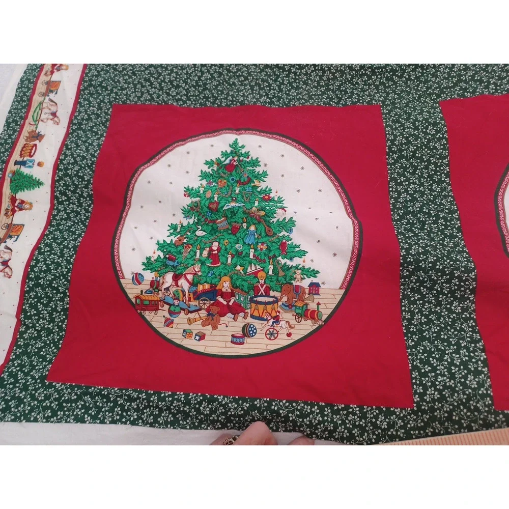 VTG Cranston Christmas Tree Fabric Panel 4 Pillow Blocks Quilt Cotton Panel